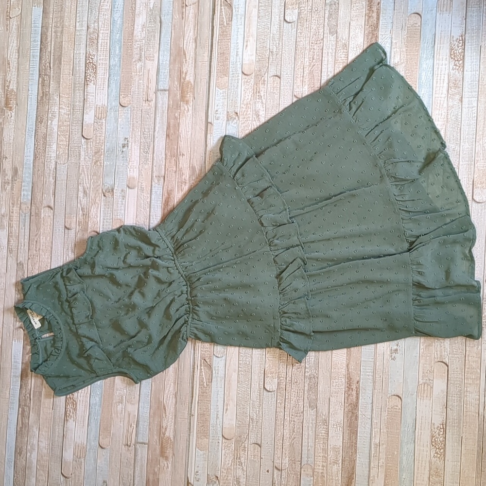 Sage green ruffle tiered sleeveless Monteau dress, XS